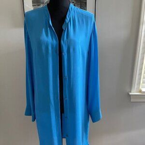 EMILIO PUCCI Size 10 Blue Sheer 100% Silk Long Sleeve Button Up Shirt Dress